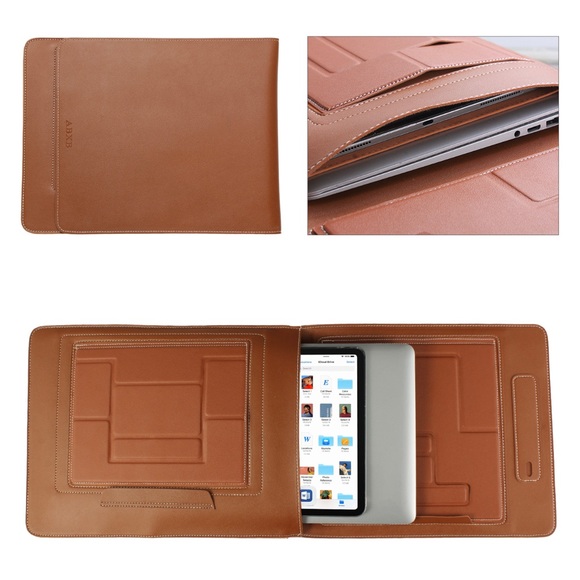 Leather Laptop carry case with foldable computer stand + tablet stand - Picture 8 of 11